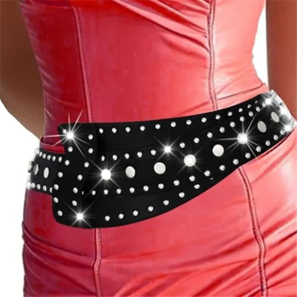 Punk Rivet Wide Leather Belt Chunky Waist Belt Fashion Women Black